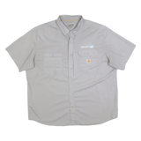 CARHARTT Mens Grey & Blue Work Shirt 2XL Cotton Relaxed Fit Button Down