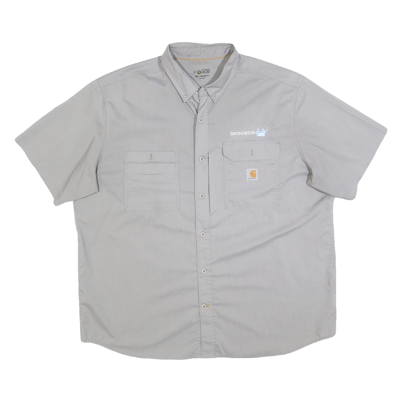 CARHARTT Mens Grey & Blue Work Shirt 2XL Cotton Relaxed Fit Button Down