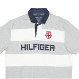 TOMMY HILFIGER Mens Grey & White Stripe Polo Shirt XL Classic Fit Cotton Blend
