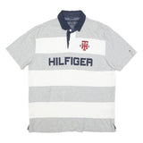 TOMMY HILFIGER Mens Grey & White Stripe Polo Shirt XL Classic Fit Cotton Blend