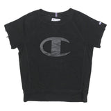 CHAMPION Womens Black Short Sleeve Crew Neck S Cotton Blend Logo Sweatshirt