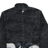 Womens Black Polar Bear Print Polyester Blend Jacket L Zip Fleece Winter