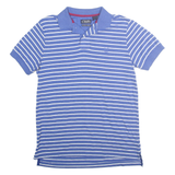 CHAPS Mens Blue & White Striped Short Sleeve Polo Shirt S Cotton Blend