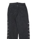 ROMWE Womens Jeans Black Relaxed Straight Denim Medium W26 L29 Lace-up Side