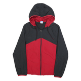 STARTER Mens Black & Red Zip Hooded Jacket S Polyester Blend Colourblock