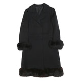 HAUTE COUTURE Womens Black Fur Trimmed Coat XS Woven Button Classic Elegant