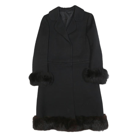 HAUTE COUTURE Womens Black Fur Trimmed Coat XS Woven Button Classic Elegant