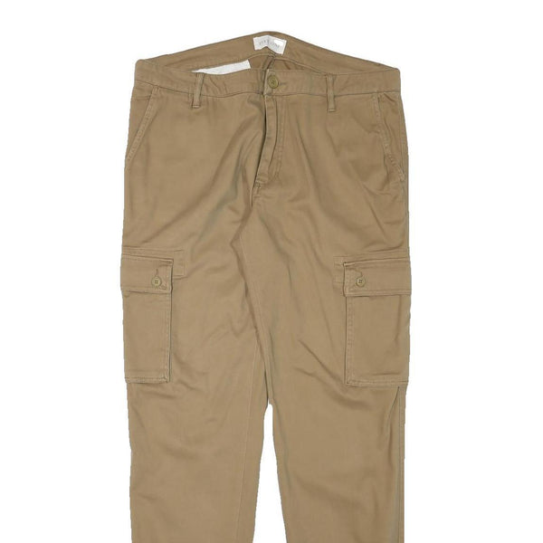 PIER ONE Mens Relaxed Beige Cargo Cotton Blend Trousers W34 L32