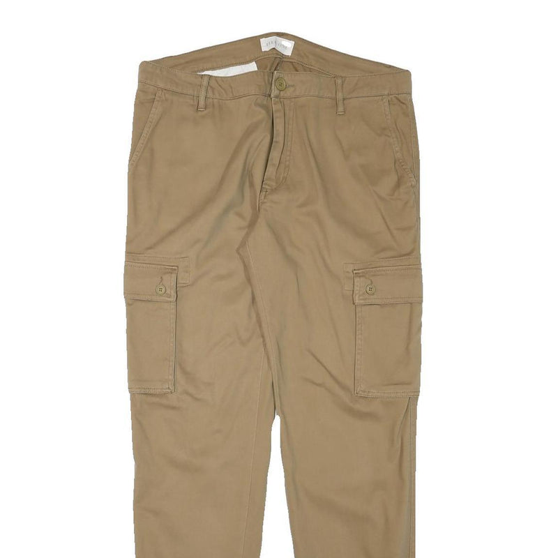 PIER ONE Mens Relaxed Beige Cargo Cotton Blend Trousers W34 L32