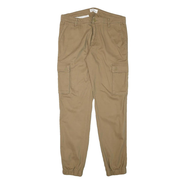 PIER ONE Mens Relaxed Beige Cargo Cotton Blend Trousers W34 L32