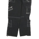 Black Womens Cotton Cargo Regular Fit Trousers W38 L36 Zip Pocket Stud Detail