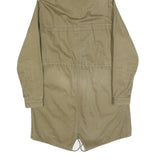 ZARA Womens Beige Cotton Blend Parka Jacket S Plain Hooded Zip Closure