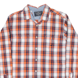 NAUTICA Mens Orange & Navy Plaid Shirt L Cotton Blend Casual Button-Down
