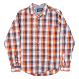 NAUTICA Mens Orange & Navy Plaid Shirt L Cotton Blend Casual Button-Down