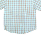 CHAPS Mens Blue & Brown Check Shirt S Casual Cotton Blend Short Sleeve