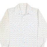Mens Cream & Blue Patterned Shirt L Cotton Blend Long Sleeve Casual Comfortable