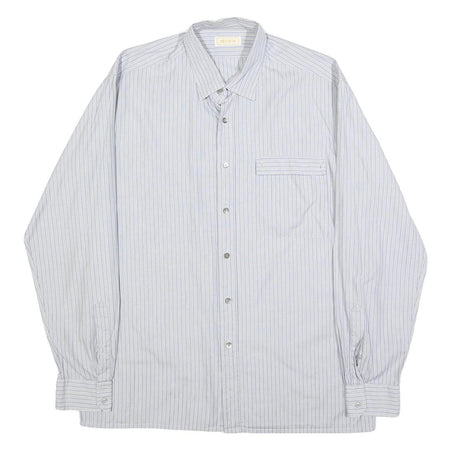 MONN Mens White & Blue Striped Shirt L Cotton Long Sleeve Button Casual