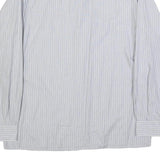 MONN Mens White & Blue Striped Shirt L Cotton Long Sleeve Button Casual