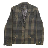 MISS ASHLEY Womens Green & Brown Checked Tailored Jacket XL Wool Blend Button