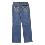Womens Blue Regular Fit Straight Denim Jeans W32 L30 Embroidered Pockets Cotton