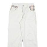 BULERZ Womens Jeans White Relaxed Straight Denim W28 L28 Checked Pocket Trim