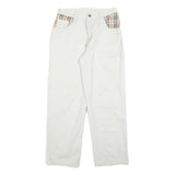 BULERZ Womens Jeans White Relaxed Straight Denim W28 L28 Checked Pocket Trim