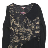 JOE BROWNS Womens Black & Beige Floral Day Dress Cotton Blend Long Sleeve UK 12