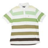 TOMMY HILFIGER Mens White & Green Striped Short Sleeve Polo Shirt XL