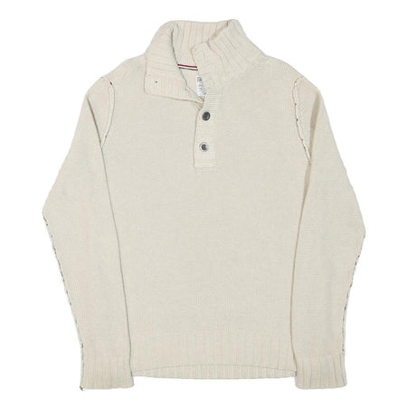TOMMY HILFIGER Mens Cream Cotton Blend Patterned Pullover Chunky Knit XL