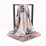 Anyyou Fashion Premium Satin Square Scarf – Grey Blue Roses Silk-Feel Neckwrap for Women