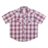 WRANGLER Mens Blue Red & White Plaid Shirt L Classic Cotton Blend Short Sleeve