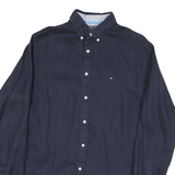 TOMMY HILFIGER Mens Navy Blue Stylish Cotton Blend Shirt S Button Collar