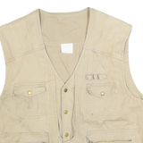 Mens Beige Cotton Blend Button Jacket Vest M Utility Casual Plain Pocket