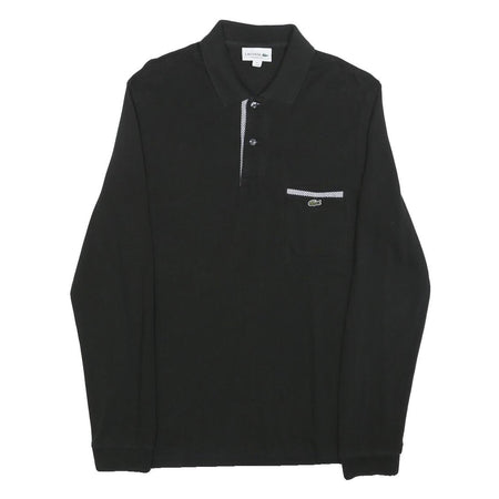 LACOSTE Mens Black Long Sleeve Plain M Cotton Blend Polo Shirt