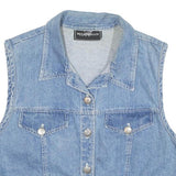MOLLY MALLOY Womens Blue Denim Button Cotton Blend Jacket S Casual Sleeveless