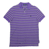 POLO RALPH LAUREN Mens Purple & White Striped Short Sleeve Polo Shirt M Cotton