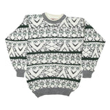 FUTURE TREND Mens White Grey & Green Patterned Cotton Blend Jumper Regular Fit S