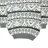 FUTURE TREND Mens White Grey & Green Patterned Cotton Blend Jumper Regular Fit S
