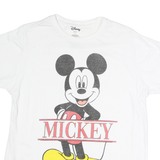 DISNEY Mens White Mickey Graphic T-Shirt L Short Sleeve Crew Neck Cotton