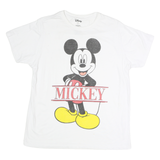 DISNEY Mens White Mickey Graphic T-Shirt L Short Sleeve Crew Neck Cotton