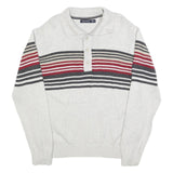 NAUTICA Mens Cream & Red Striped Pattern Shawl Collar Pullover Jumper M Cotton