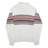 NAUTICA Mens Cream & Red Striped Pattern Shawl Collar Pullover Jumper M Cotton