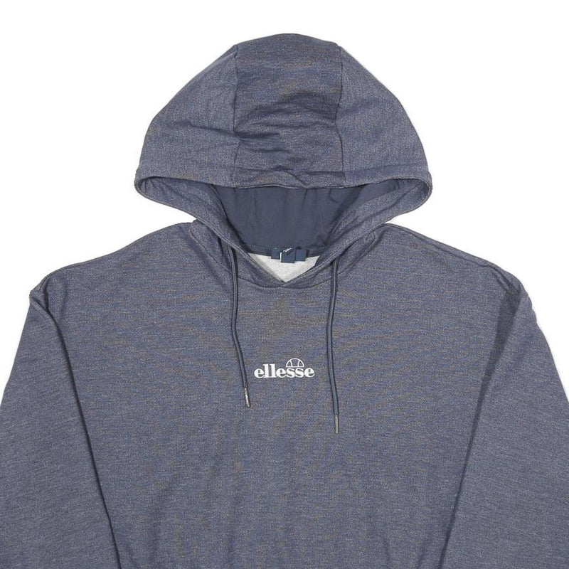 ELLESSE Womens Blue Pullover Hoodie UK 8 Cotton Blend Cropped Drawstring Hood