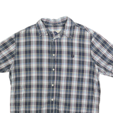 CHAPS Mens Blue & White Check Shirt XL Cotton Blend Button Collar Casual