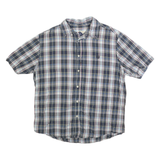 CHAPS Mens Blue & White Check Shirt XL Cotton Blend Button Collar Casual