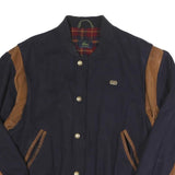LACOSTE Mens Navy & Brown Wool Blend Bomber Jacket M Woven Contrast Panel
