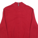 TOMMY HILFIGER Mens Red Plain Jumper Full Zip Crew Neck Basic Knit XS Zip Pocket