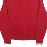 TOMMY HILFIGER Mens Red Plain Jumper Full Zip Crew Neck Basic Knit XS Zip Pocket