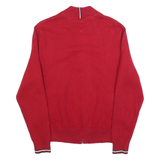 TOMMY HILFIGER Mens Red Plain Jumper Full Zip Crew Neck Basic Knit XS Zip Pocket