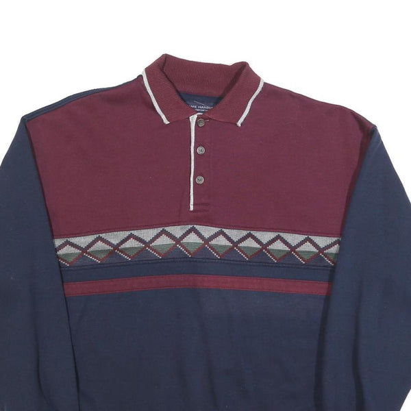 SAFE HARBOR Mens Maroon & Navy Geometric Pattern Collared XL Cotton Blend